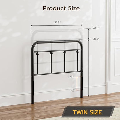 Black Metal Twin Size Headboard, Farmhouse and Vintage Style Dorm Headboards Only, Adjustable Height, Spindle Detail and Elegant Curves Design