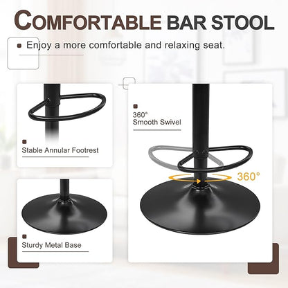 VECELO Bar Stools Set of 4, Adjustable Upholstered Swivel Barstools, Modern Counter Height Bar Stools with Back and Footrest, Island Chairs for Kitchen, Dining Room, Bar