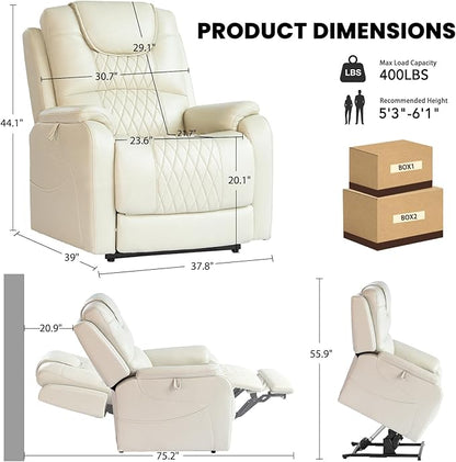 EONIX Triple Motor Lay Flat Power Lift Recliner Chair for Elderly with Massage, 400lbs Electirc Lift Chair for Living Room, Independent Adjustable Backrest Headrest, Extended Footrest, Cream White