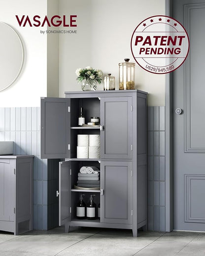VASAGLE Floor Storage Cabinet, Freestanding Storage Unit with 4 Doors, Adjustable Shelves, 11.8 x 23.6 x 43.3 Inches, for Entryway, Bathroom, Dove Gray UBBC552P36