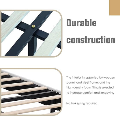 AGARTT Upholstered Platform Bed Frame Full Size with Headboard and Footboard/Wooden Slats Support/No Box Spring Needed/Easy Assembly,White Linen