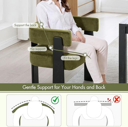 Modern Dining Chairs Set of 6, Upholstered Velvet Barrel Accent Chairs with Backrest & Arms, Wide and Thicker Padded Kitchen Side Chair with Wooden Legs for Dining Room, Livingroom, Dark Green
