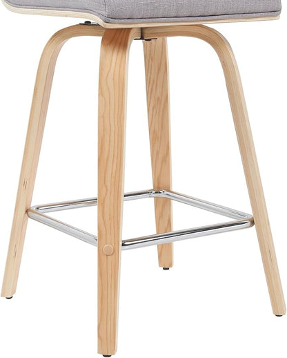 Vienna Modern Counter Height Swivel Bar Stool with Grey Upholstered Seat and Patterned Oak Wood Frame Set of 4