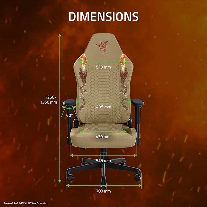 Razer Iskur V2 X Ergonomic Gaming Chair: Built-in Lumbar Support - Widened Seat - High Density Foam Cushions - Adjustable 152 Degree Recline - 2D Armrests - Plush Fabric - Counter Strike 2 Edition