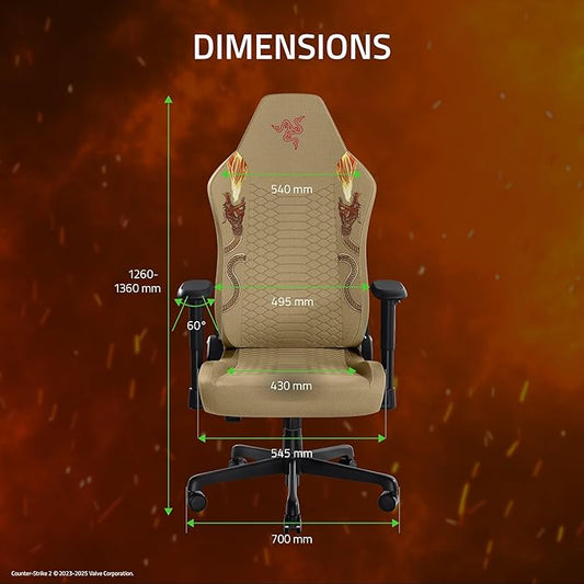Razer Iskur V2 X Ergonomic Gaming Chair: Built-in Lumbar Support - Widened Seat - High Density Foam Cushions - Adjustable 152 Degree Recline - 2D Armrests - Plush Fabric - Counter Strike 2 Edition