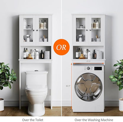 Meilocar Over The Toilet Storage Cabinet, Bathroom Storage Cabinet Over Toilet, Space Saver W/Adjustable Shelf & Open Shelf, White
