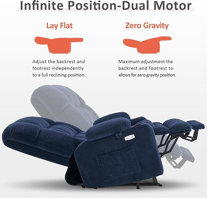 MCombo Dual Motor Power Lift Recliner Chair for Elderly, Lay Flat Lift Chair with Heat and Massage, Extra Wide Lift Recliner for Big People, Cup Holders, Fabric R7897 (Medium-Wide, Navy Blue)