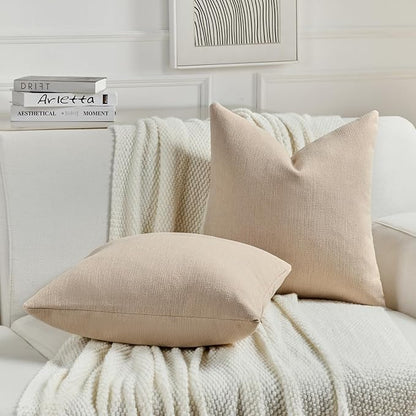 FUTEI Dusky Pink Chenille Decorative Throw Pillow Covers 20x20 Inch Set of 2,Soft Cozy Faux Linen Textured Cushion Case,Farmhouse Home Decor for Couch Living Room
