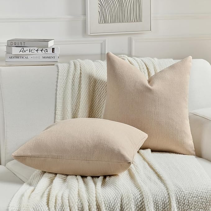 FUTEI Dusky Pink Chenille Decorative Throw Pillow Covers 12x20 Inch Set of 2,Soft Cozy Faux Linen Textured Lumbar Pillow Cases,Farmhouse Home Decor for Couch Living Room