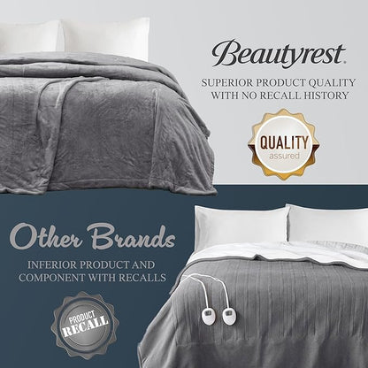 Beautyrest Heated Electric Blanket for Cold Weather, Fast Heating Heated Blanket, Auto Shut Off, Virtually Zero EMF, Multi Heat Setting, UL Certified, Grey Throw (60 inx70 in), 60x70