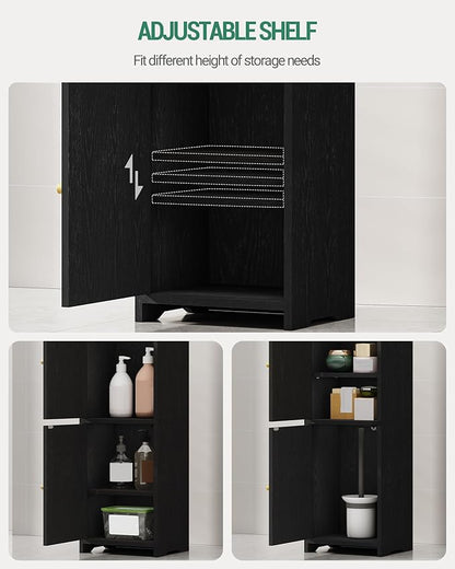 Bathroom Storage Cabinet, Corner Floor Cabinet with 2 Doors and Adjustable Shelf, Narrow Toilet Paper Cabinets, Bathroom Organizer for Small Spaces, 7.9" D x 9.8" W x 29.5" H Black