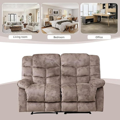 EBELLO Manual Recliner Couch Set, Soft Fabric Reclining Living Room Set, Included Single Recliner Chair and Loveseat Sofa, Light Brown