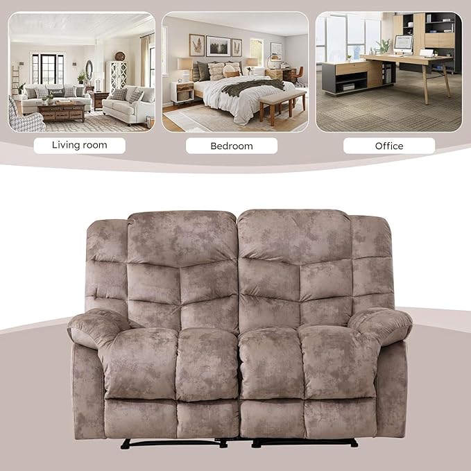 EBELLO Manual Loveseat Recliner for Living Room, Extra Wide Modern Overstuffed 2 Seat Reclining Couch Sofa, Breathable Fabric and Padded Cushion, Light Brown