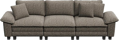 PHI VILLA Modern Modular Couches Sets, 123.6" Cloud Sectional Sofa with Upholstered Deep Seat, 3-Seater Couch for Living Room Small Spaces, Chenille Fabric, Smoky Grey