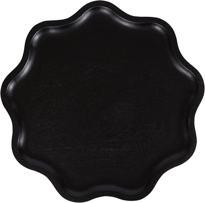 Kate and Laurel Alezar Modern Wooden Round Side Table, 15 x 15 x 22, Black, Solid Wood End Table with Wavy Edge for Bedroom Nightstand or Living Room Accent Table