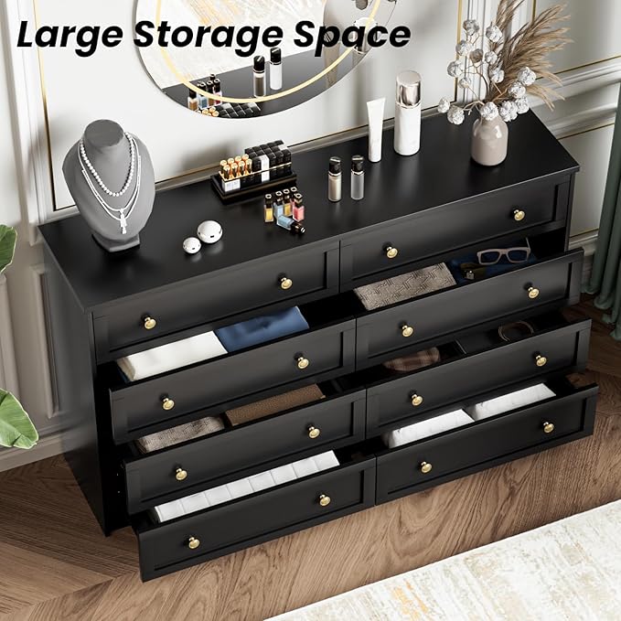 CHUWELL 8 Drawer Dresser for Bedroom, 55.1" Wide Black Dressers & Large Chests of Drawers with Large Capacity Storage,Dresser for Bedroom
