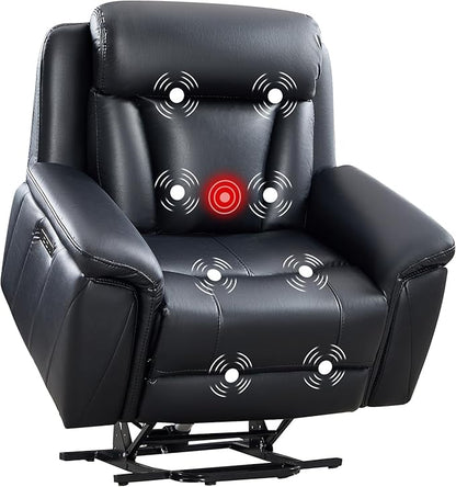 CANMOV 50" Wide Oversized Recliner, Faux Leather Power Lift Recliner Chair, Extra Large Lift Chair with Massage and Heat, Stand Up Recliner for Elderly Big and Tall,Black