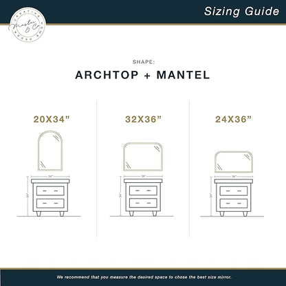 MCS Master & Co. Modern Metal Large Wall Mirror, Minimalist Home Decor Mantle Arch Mirror for Living Room, Bedroom, or Bathroom, 24 by 36 Inch, Brass