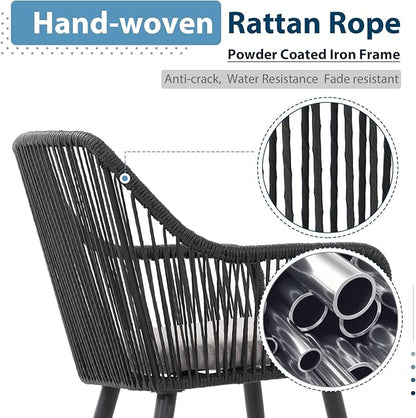 JOIVI Outdoor Dining Set for 6, 7 Pieces Patio Dining Table and Chairs Set, Rattan Rope Patio Outdoor Furniture Set with Wood Extendable Dining Table for Deck, Backyard, Indoor Dining Room, Black