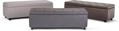 SIMPLIHOME Hamilton 48 inch Wide Transitional Rectangle Storage Ottoman in Stone Grey Vegan Faux Leather, Assembled, For the Living Room, Entryway and Family Room
