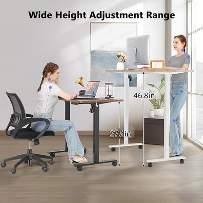 farexon Electric Standing Desk Adjustable Height, 55 x 24 Inch Stand up Desk with Large Mouse Pad, Rolling Wheels & Foot Pad,27''-46'' Lifting Range Home Office Computer Desk(Black)