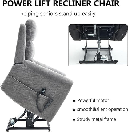 PELUMY Power Lift Recliner Chair for Elderly with Massage and Heat, Dual Motor Heavy Duty 350lbs Recliner, 8-Point Vibration & Lumbar Heating, Electric Lift Chair (Chenille, Dark Grey)