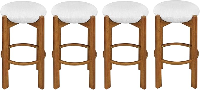 Christopher Knight Home Lilac Modern Counter Height Bar Stools Set of 4, Fabric Round Stool Chair for Kitchen Island, Wooden Dining Room Chair, Upholstered Counter Stool with Footrest, Walnut+Ivory
