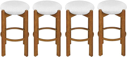 Christopher Knight Home Lilac Modern Counter Height Bar Stools Set of 4, Fabric Round Stool Chair for Kitchen Island, Wooden Dining Room Chair, Upholstered Counter Stool with Footrest, Walnut+Ivory