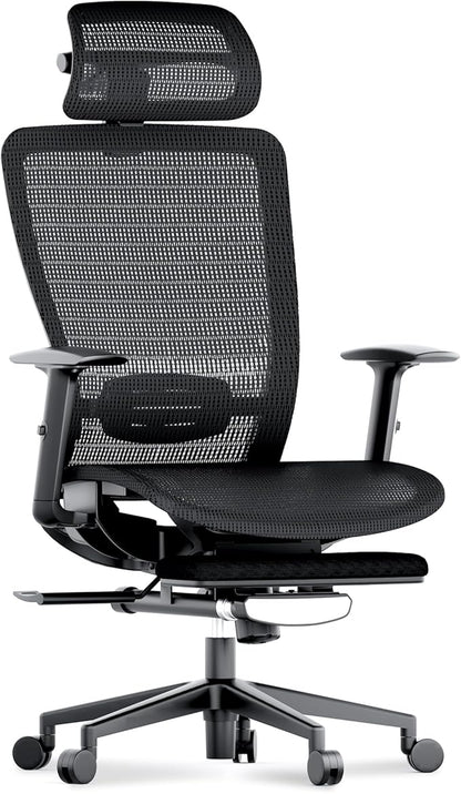 FLEXISPOT OC3 Air Ergonomic Office Chair with Footrest, Mesh Back Computer Chair, Home Office Desk Chairs, with Adjustable Lumbar Support/3D Headrest/Reliable Base, Mesh Seat Cushion, Black, Air-F