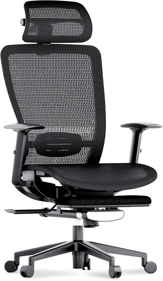 FLEXISPOT OC3 Air Ergonomic Office Chair with Footrest, Mesh Back Computer Chair, Home Office Desk Chairs, with Adjustable Lumbar Support/3D Headrest/Reliable Base, Mesh Seat Cushion, Black, Air-F