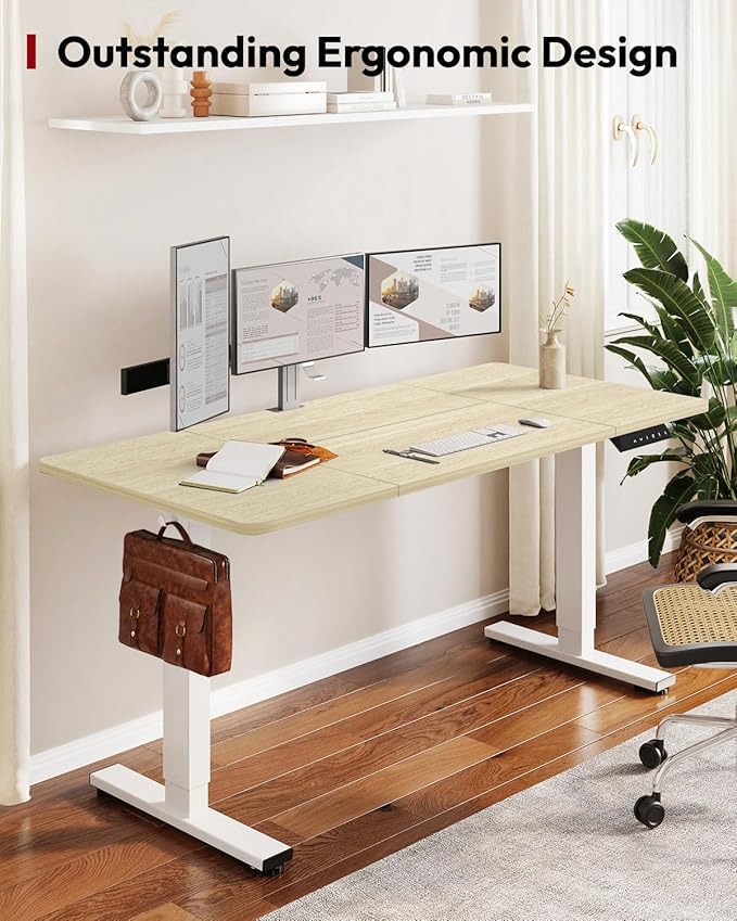 SANODESK Standing Desk Height Adjustable Electric Stand up Desk 71x32 Inches Sit Stand Home Office with Splice Board, White Frame/White Wood Grain