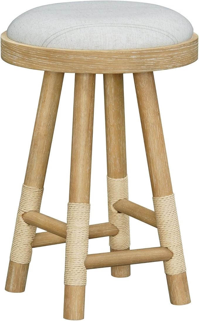 Livabliss x Becki Owens Esmarca Modern Coastal Stool, Grey/Tan, 26" H 17" W 17" D