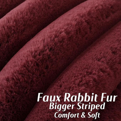 FUTEI Christmas Burgundy Decorative Throw Pillow Covers 12x20 Inch Set of 2, Square Soft Faux Rabbit Fur Thick Striped Lumbar Pillow Case,Winter Home Decor for Couch Bed Living Room