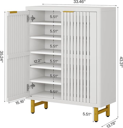 Tribesigns Shoe Cabinet with Shutter Doors, 6-Tier Entryway Shoe Cabinet with Adjustable Shelves, Wooden Modern Rack Organizer for Entryway, Hallway, Closet, Living Room, White