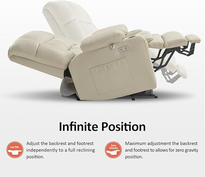 MCombo Dual Motor Power Lift Recliner Chair for Elderly, Lay Flat Lift Chair with Heat and Massage, Petite Wide Lift Chair, Cup Holders, USB A&C Ports, Faux Leather R7894 (Cream White, Small-Wide)