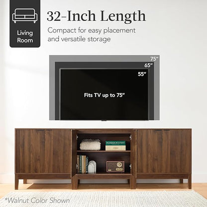 Best Choice Products 2-Door Modern Storage Cabinet, Buffet, Sideboard, Media Cabinet, Cupboard, Entryway Accent Table, Bookcase w/Reeded Panels and Adjustable Shelves – Black