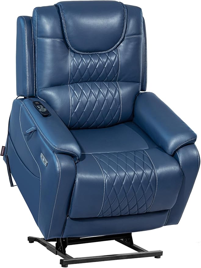 EONIX Triple Motor Lay Flat Power Lift Recliner Chair for Elderly with Massage, 400lbs Electirc Lift Chair for Living Room, Independent Adjustable Backrest Headrest, Entended Footrest, Navy Blue