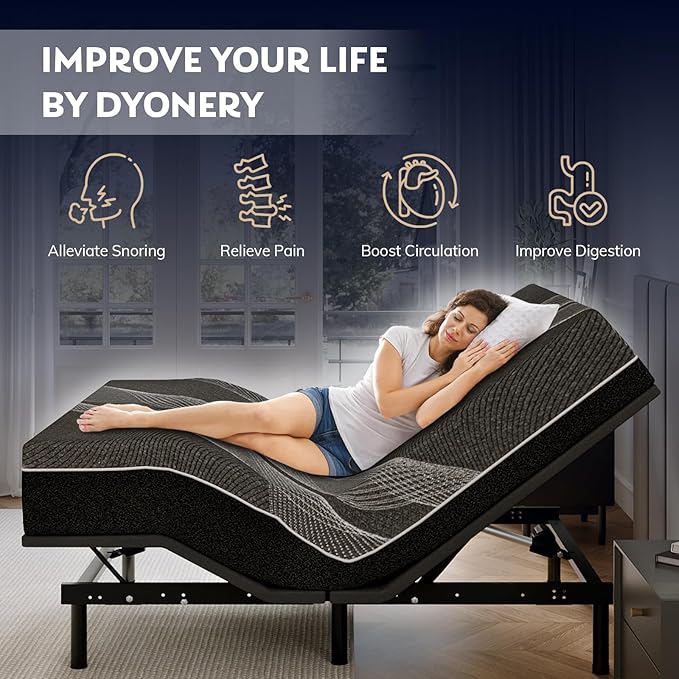 Full Adjustable Bed Base Frame with Wireless Remote + 14 Inch Full Gel Memory Foam Mattress Bed in a Box, Head and Foot Incline, Zero Gravity, Fiberglass Free, 75" × 54"