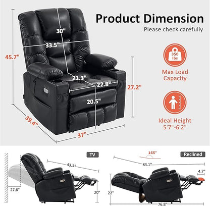 MCombo Large Triple Motor Power Lift Recliner Chair with Massage and Dual Heating, Adjustable Headrest for Tall Elderly People, Faux Leather 7634 (Black, Large)