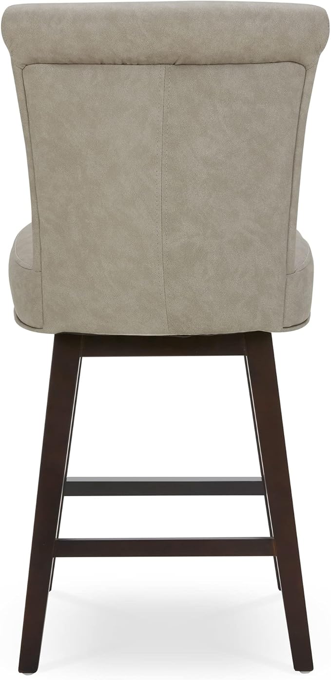 CHITA 26 Inch Counter Height Swivel Bar Stools Set of 4, FSC Certified Modern Upholstered Faux Leather Swivel Barstool Chair with Back, Stone Grey
