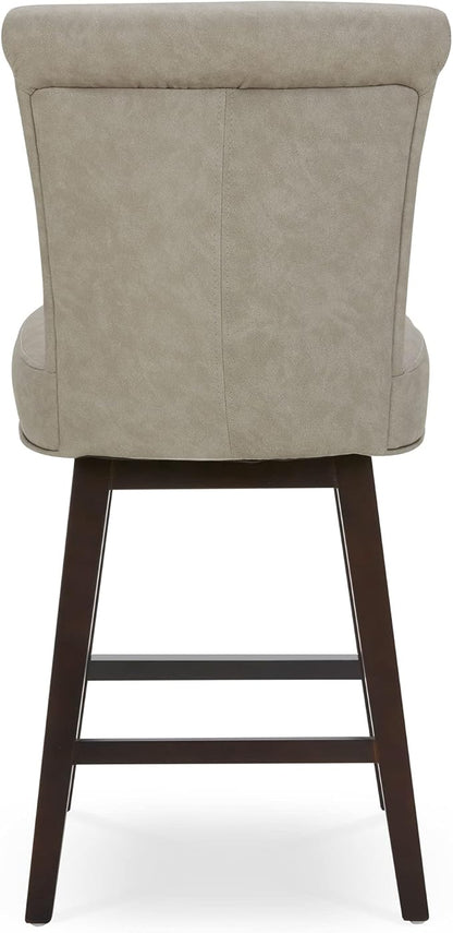 CHITA 26 Inch Counter Height Swivel Bar Stools Set of 4, FSC Certified Modern Upholstered Faux Leather Swivel Barstool Chair with Back, Stone Grey