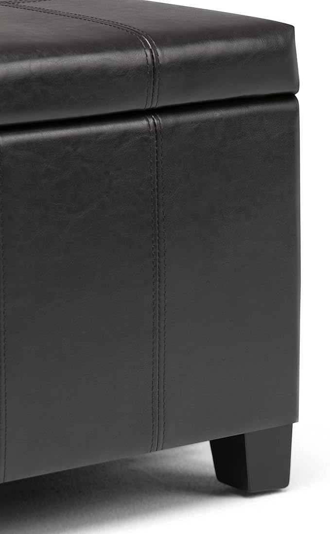 SIMPLIHOME Dover 36 inch Wide Contemporary Rectangle Storage Ottoman Bench in Tanners Brown Vegan Faux Leather, Assembled, For the Living Room, Entryway and Family Room