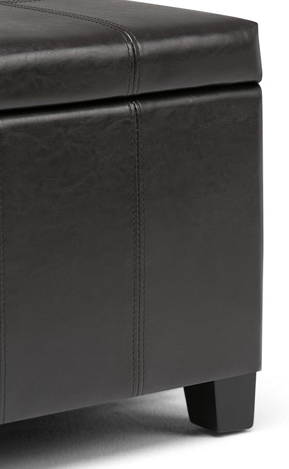 SIMPLIHOME Dover 36 inch Wide Contemporary Rectangle Storage Ottoman Bench in Tanners Brown Vegan Faux Leather, Assembled, For the Living Room, Entryway and Family Room