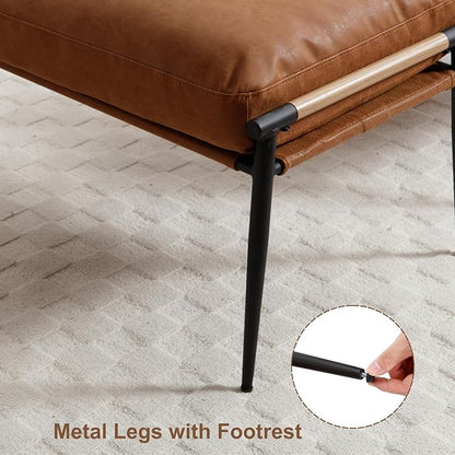 HEAH-YO Modern Footstool Ottoman Set of 1, Upholstered PU Leather Fabric Footrest Ottoman with Metal Legs, Small Footrest Extra Seating for Living Room Entryway, Brown