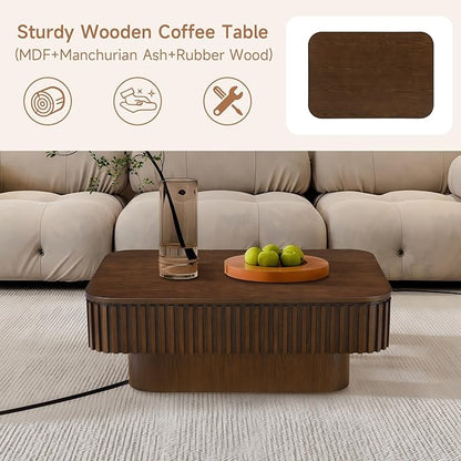 Lift Top Coffee Table for Living Room, Fluted Coffee Tables with Storage, Solid Wood Veneered Modern Accent Tea Center Table for Small Space Apartment (Walnut-38.6''D×26.8''H)