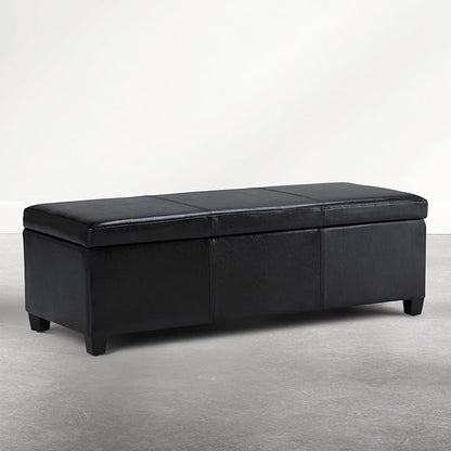 SIMPLIHOME Avalon Storage Ottoman Bench - 48 inch Wide Upholstered Solid Wood Rectangular Ottoman in Carbon Black, Contemporary Storage Bench for Bedroom or Living Room with Lift-Top Lid