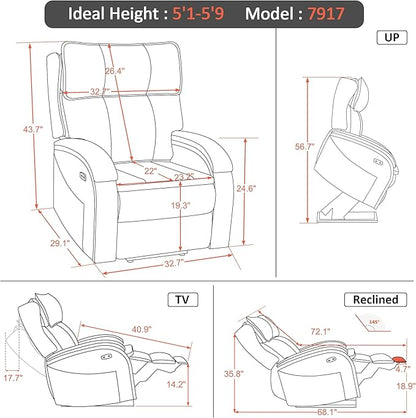 MCombo Power Lift Recliner Chair Sofa with Massage and Heat, Adjustable Headrest for Elderly People, Solid Wood Armrest, USB Ports, Side Pockets, Faux Leather 7917 (Tawny, Medium)