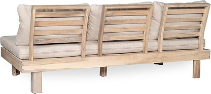 Christopher Knight Home Topia Acacia Wood Outdoor 3 Seater Sofa with Cushion, Wooden Patio Sofa Couch with Cushion, Comfy Armless Cloud Sofa Couch, Patio Furniture Sofa Set, Light Wash+Beige