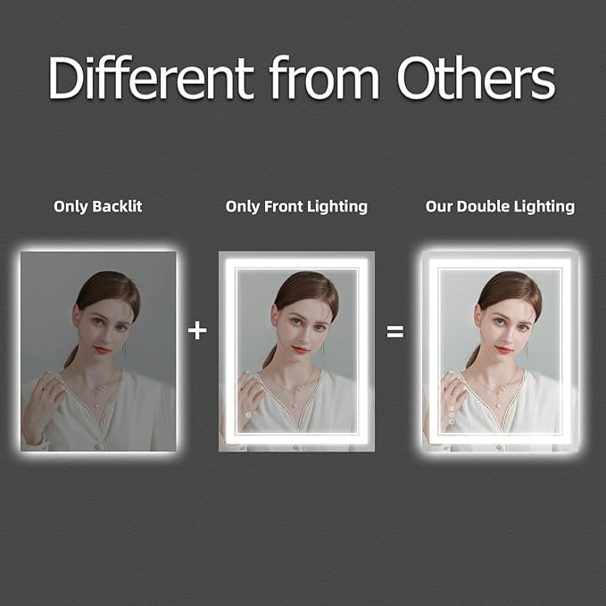 24x36 Inch LED Bathroom Mirror wiht Lights, Backlit and Front Lighted Bathroom Mirror,Anti Fog, Dimmable LED Vanity Mirror