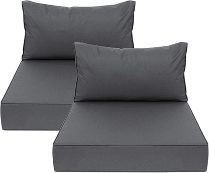 AAAAAcessories Outdoor Deep Seat Cushions, Waterproof, Fade-Resistant Patio Furniture Replacement Cushions, 24" x 24" x 5" + 24" x 13.5", Set of 2, Dark Gray